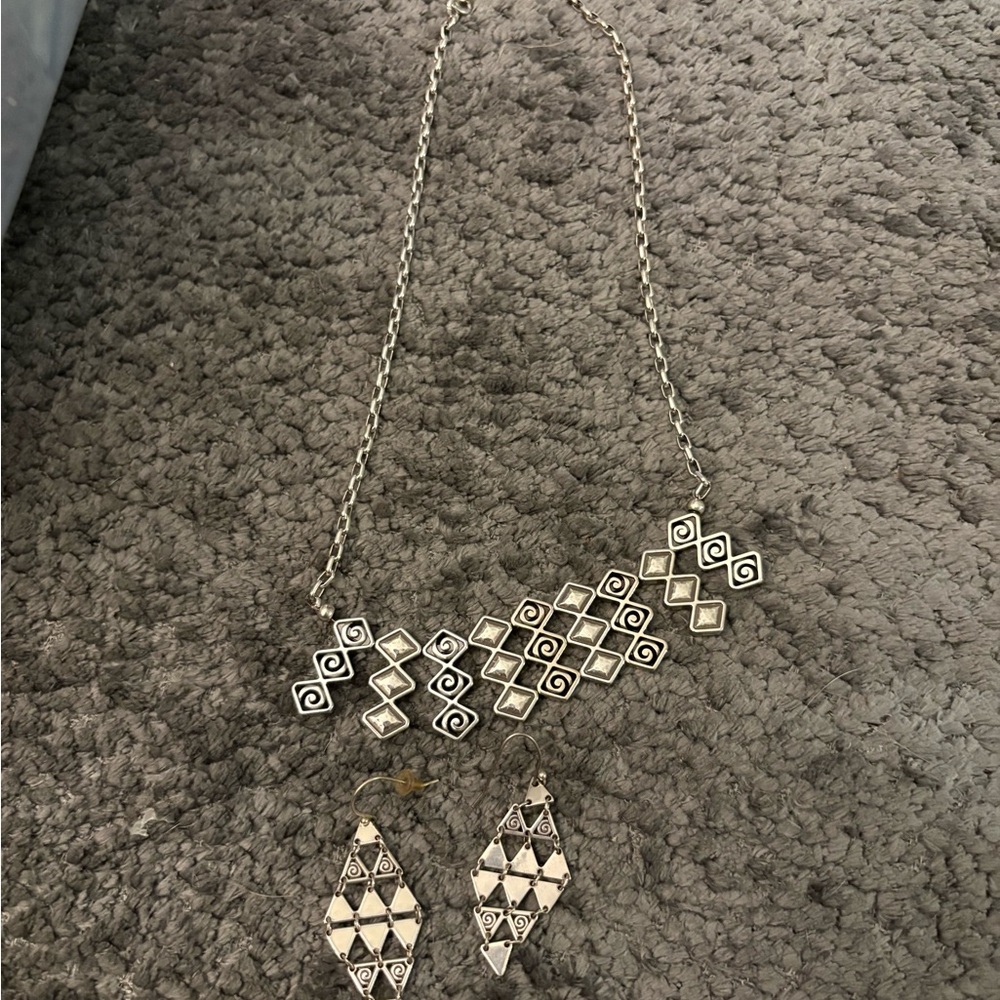 Brighton Silver-Tone Geometric Necklace and Earrings Set